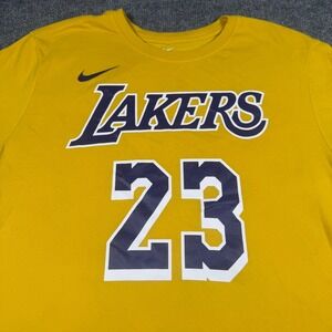 Nike Los Angeles Lakers LeBron James 23 Dri-FIT Shirt Yellow Mens Large NBA Tee